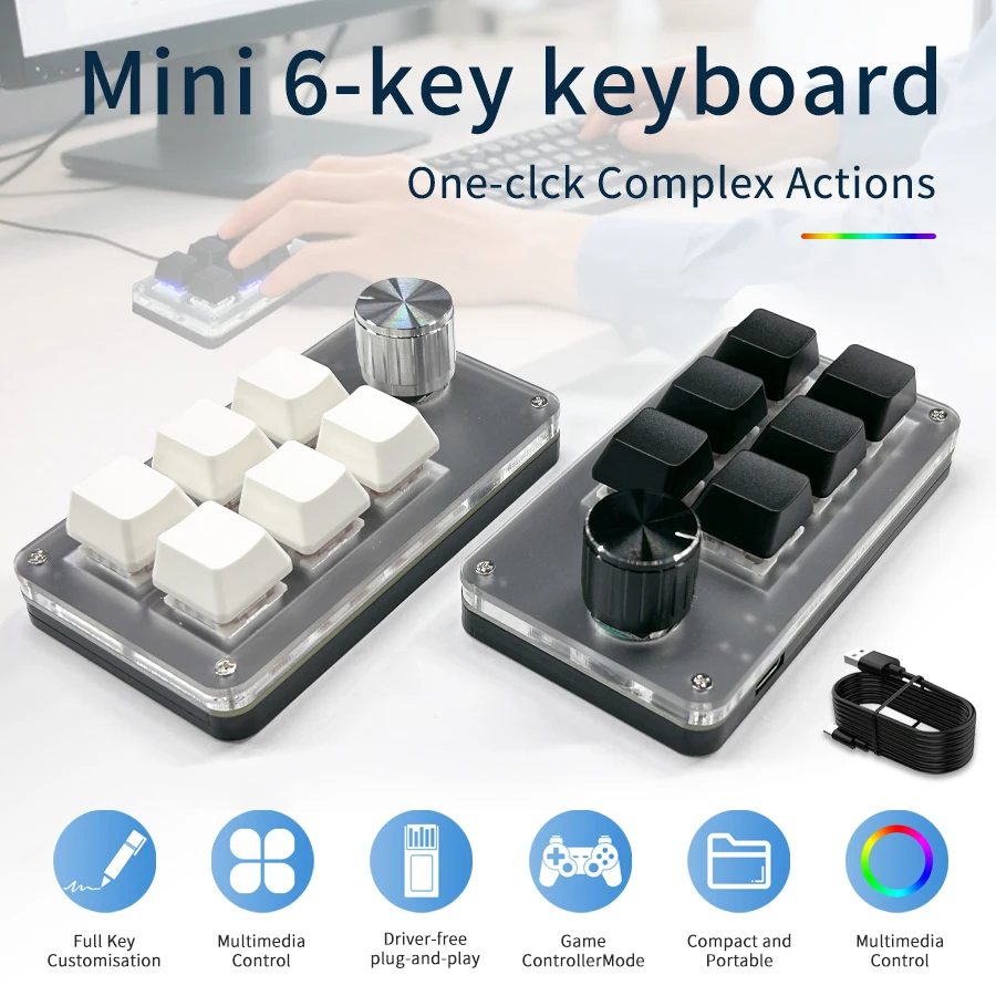 RGB 6 Keys 1 Knob Custom Wired - Gaming Keyboard Hot Swappable review and price