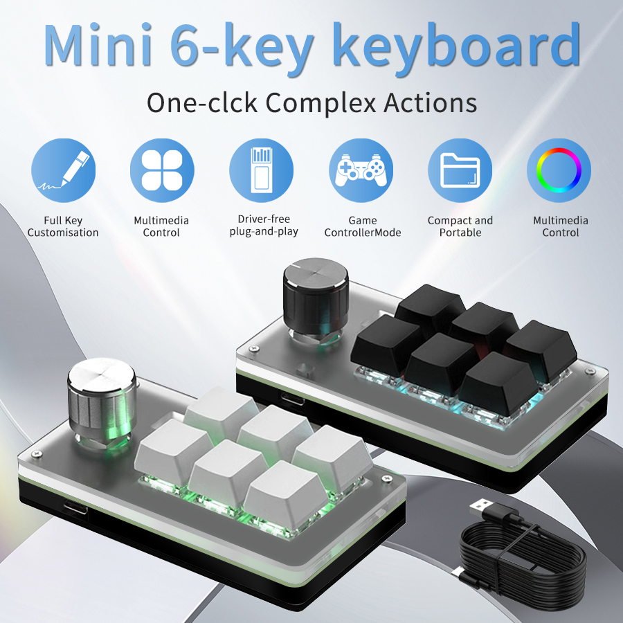 RGB 6 Keys 1 Knob Custom Wired - Gaming Keyboard Hot Swappable review and price