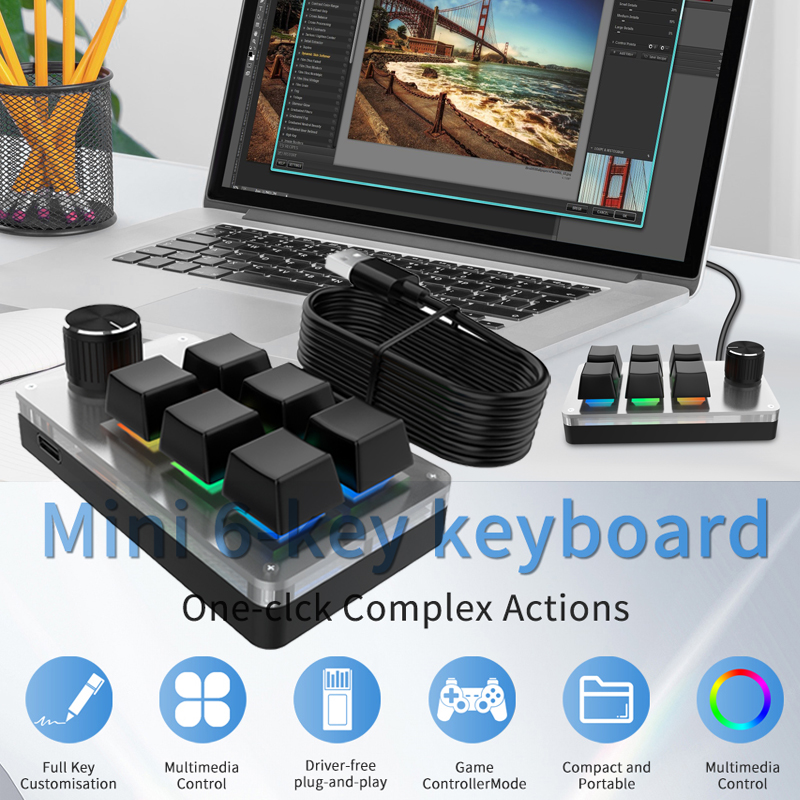 RGB 6 Keys 1 Knob Custom Wired - Gaming Keyboard Hot Swappable review and price